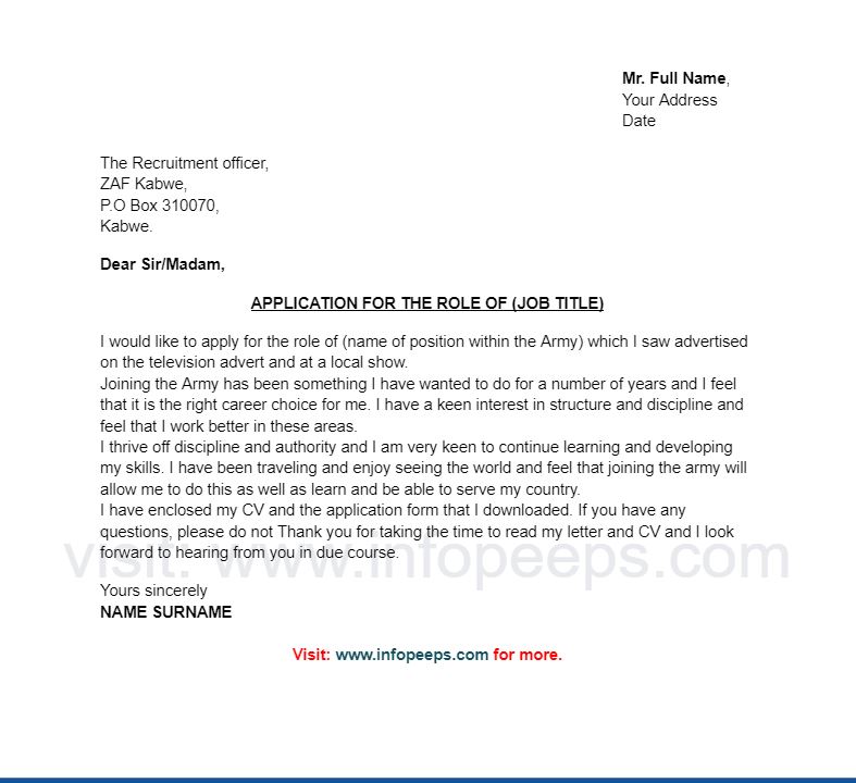 application letter for zaf recruitment sample